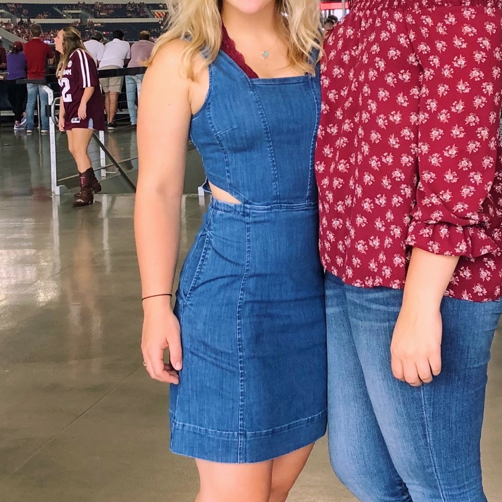 Madewell Sleeveless Side Cut Out Blue Square Neck Stretch Denim Dress SZ 2